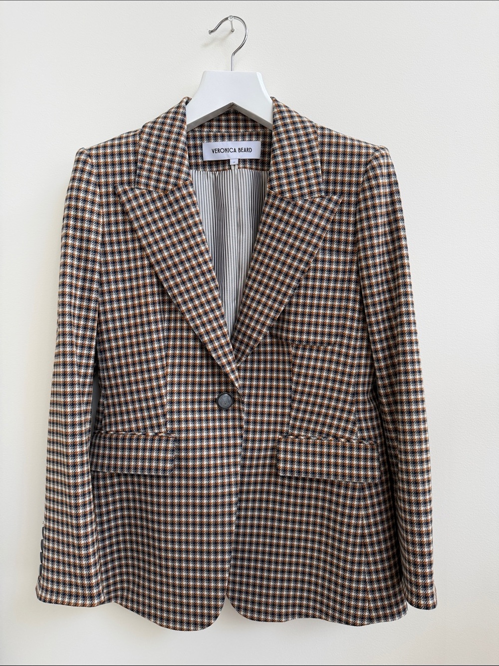 Veronica Beard Brown Plaid Notch-Lapel Single-Button Blazer